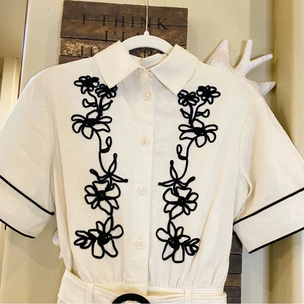 Anthropologie Belle Vere floral embroidered one piece belted romper NWT - Picture 6 of 16